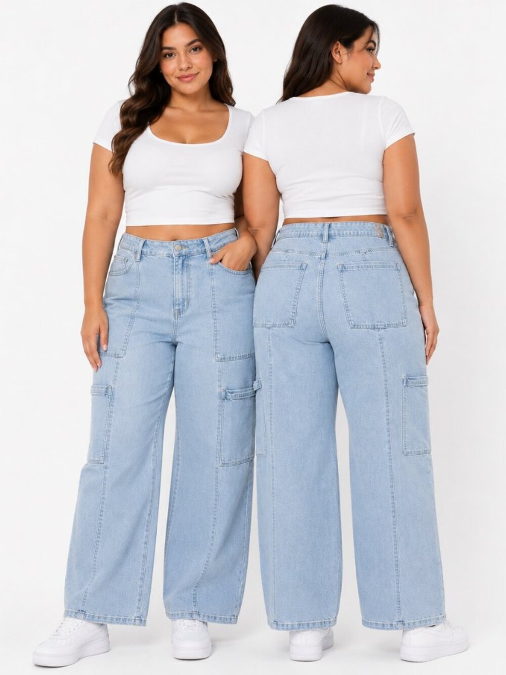 Celebrity Pink Womens Light Wash Wide Leg Cargo Jeans Size 11/30 High Rise Utili